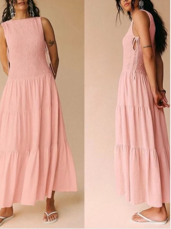 Free People Dresses & Skirts - NWT Free People Sterling Maxi Dress XL Pink Chalk Smocked Tiered Boho Country